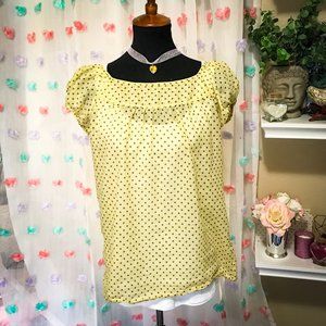 Trinity Pale Yellow and Gray Polka Dot Top.